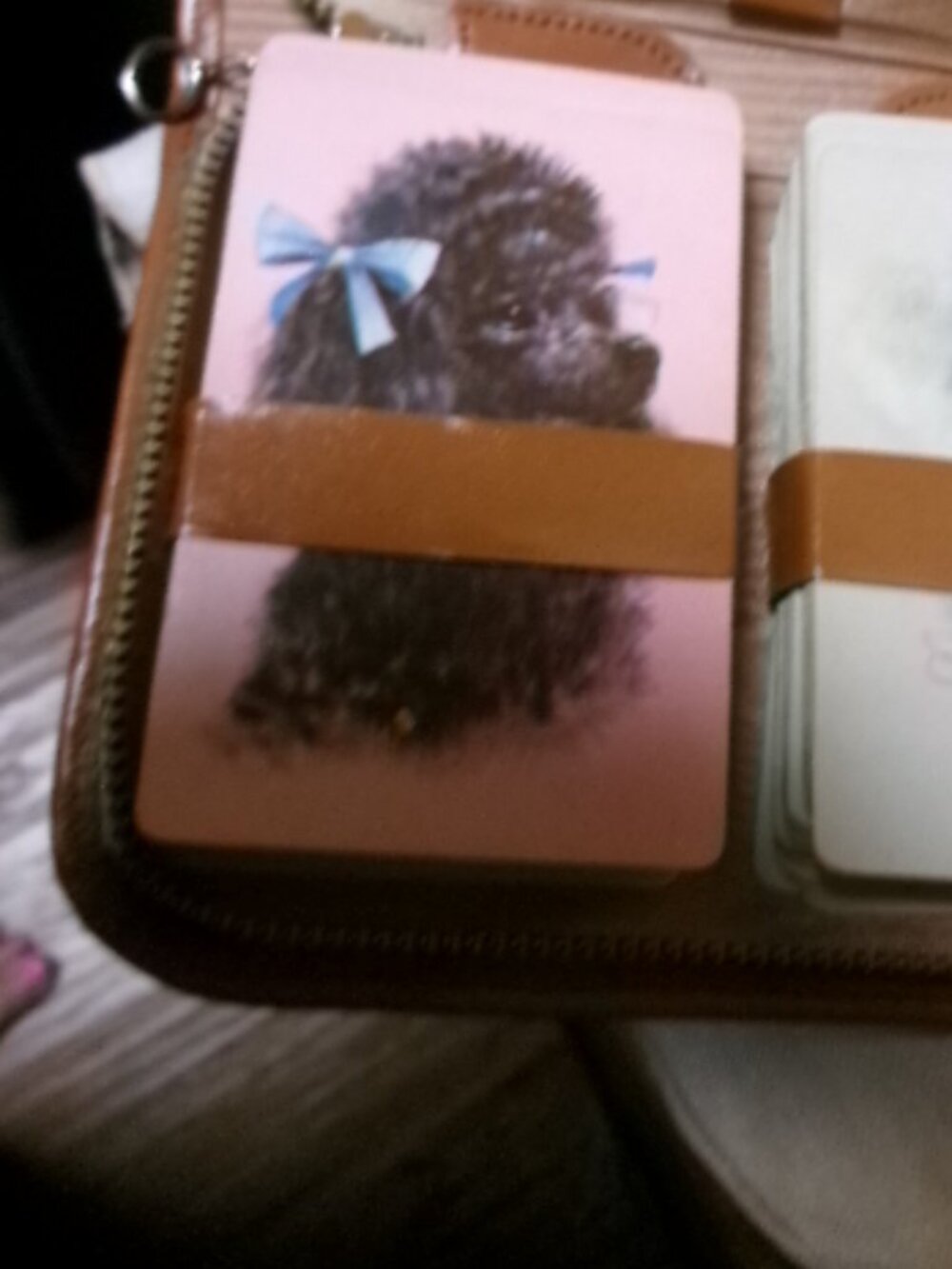 Vtg Rawhide leather playing card zip around holder 2 sets of vtg poodle cards